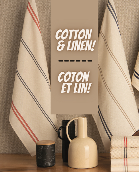 Cotton linen tea towel with stripes, made in Portugal  - Shopping Blue