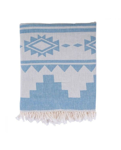 Peshtemal Turkish towel with Aztec pattern, blue - Shopping Blue