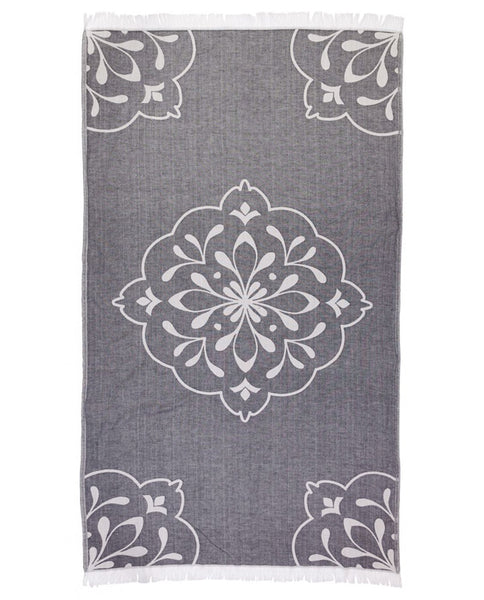 Peshtemal towel with large floral pattern, cotton, made in Turkey - Shopping Blue