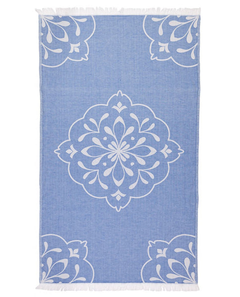 Peshtemal Turkish towel with large floral pattern, cotton - Shopping Blue